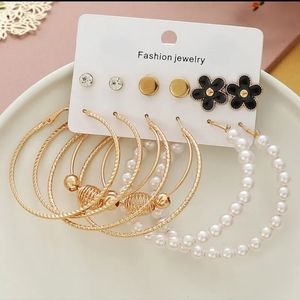 6 Pairs Faux Pearl & Flower Decor Earrings Set